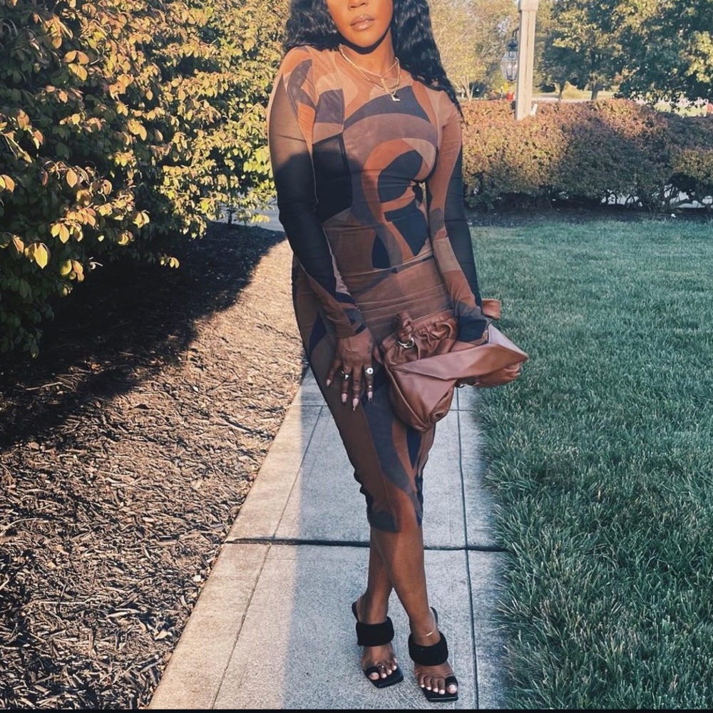 HOUSE OF CB CASSIDY Brown Print MIDI Dress